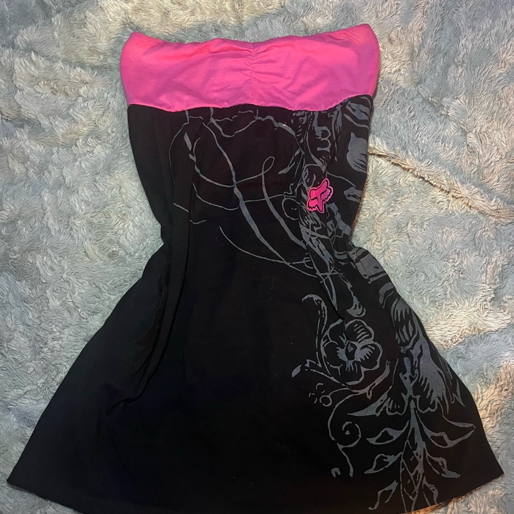 Fox Strapless Dress in Black and Pink with pockets